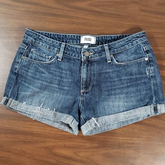 Paige Jimmy Jimmy Jean Raw Edge Shorts Medium Wash Cuffed 28 - Picture 2 of 8